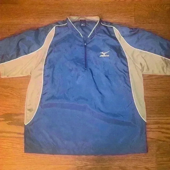 Mizuno Windbreaker Shirt Mens L Blue Gray Short Sleeve Vented Pullover - Picture 8 of 9